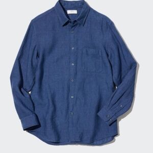 Uniqlo Men's Blue Linen Button Down Shirt Size L